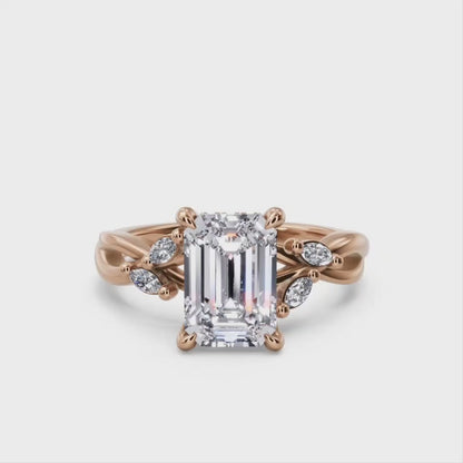 1.5ct Emerald Cut Lab Grown Diamond Twig Engagement Ring, Nature-Inspired Ring