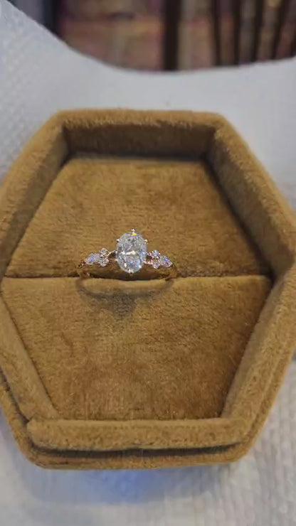 1.210 CT Oval Lab Grown Diamond Engagement Ring -  14K Gold Floral Ring