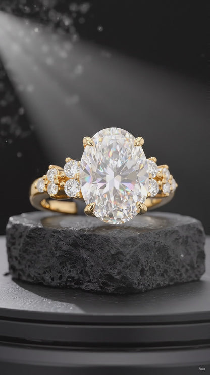 2.220 CT Oval Cut Lab Grown Diamond Cluster Engagement Ring