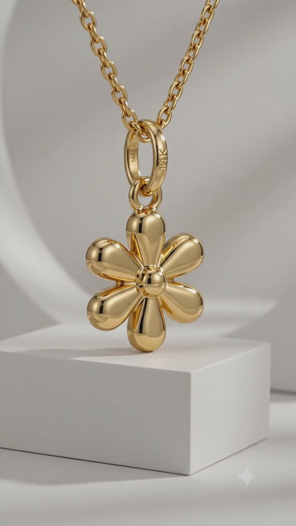 14k Gold Flower Charm Dainty Floral Pendant Necklace
