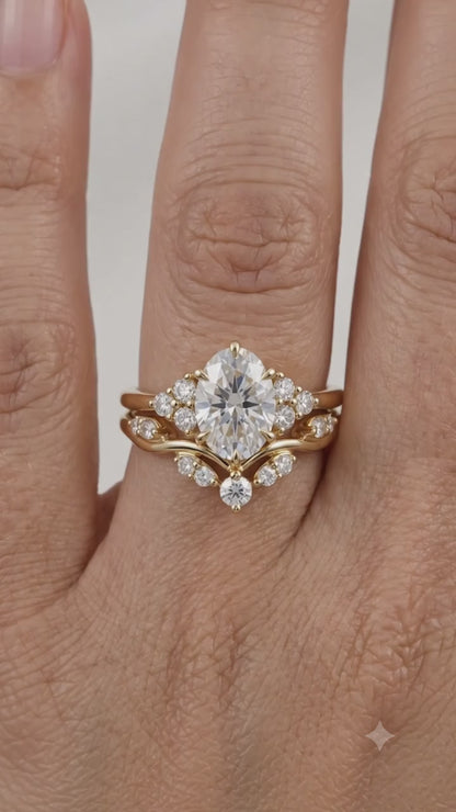 0.66CT Oval Cut Lab Grown Diamond Engagement Ring Set