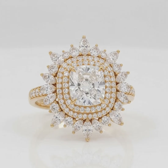 cushion cut lab grown diamond floral halo ring
