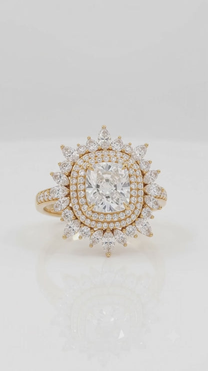 cushion cut lab grown diamond floral halo ring