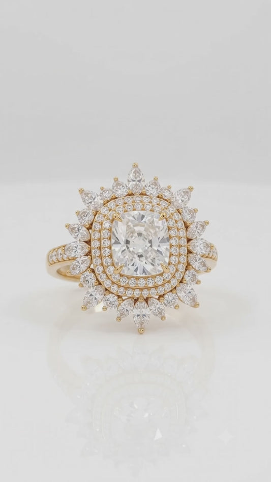 cushion cut lab grown diamond floral halo ring
