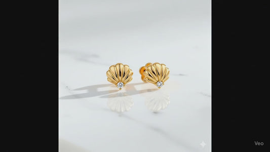 Seashell Stud Earrings • Lab Grown Diamond Earrings