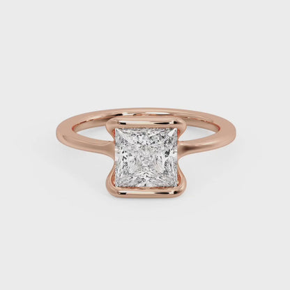 1.00CT 6.5MM Princess Cut Half Bezel Set Lab-Grown Engagement Ring