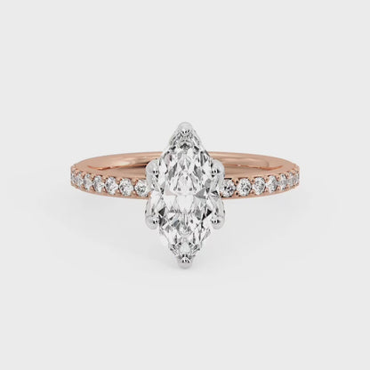 1.650 ct Marquise Cut  Lab Grown Diamond Solitaire Engagement Ring, Pave Wedding Ring
