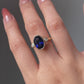 Blue Sapphire Oval Birthstone Bezel Setting Three Stone Engagement Ring