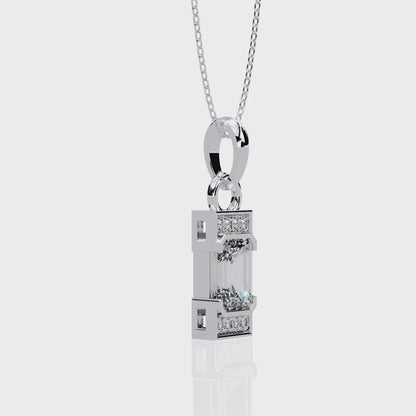 1.03CT Emerald Lab Diamond Vertical Bar Pendant Necklace