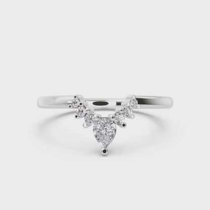 1/8ct Pear & Round Cut Moissanite Curved Wedding Band Solid 14k White Gold