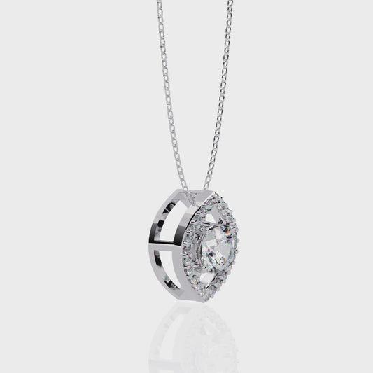 0.560ct Lab Grown Diamond Halo Pendant Necklace in Gold