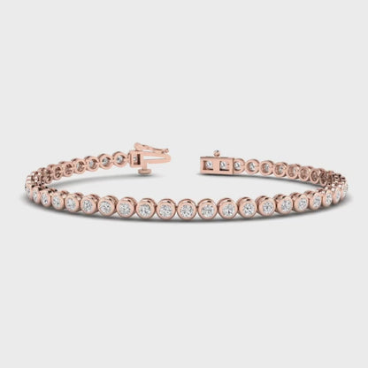 Sustainable Bezel Set 5.00 ct Round Cut Lab Grown Diamond Tennis Bracelet, 14K Yellow Gold