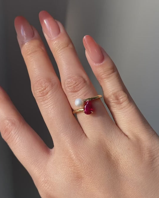 Vintage Pear Shaped Garnet and Pearl Engagement Ring