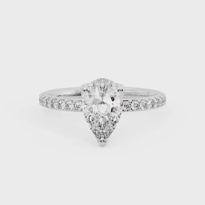 1.50ct Pear Cut Solitaire Engagement Ring with Hidden Halo Pave Setting