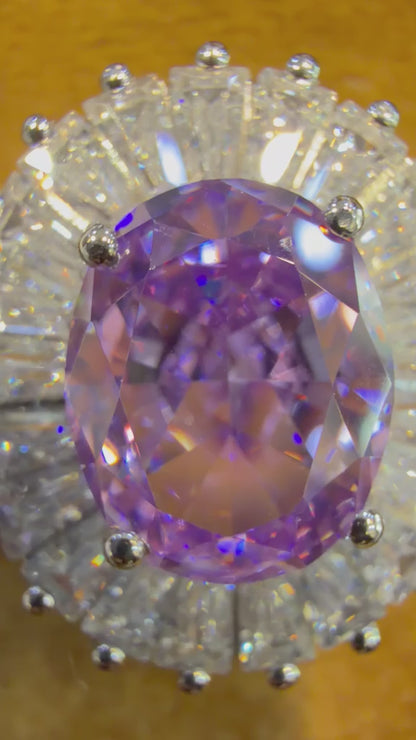 5.110 CT Oval Amethyst Halo Engagement Lab Grown Diamond