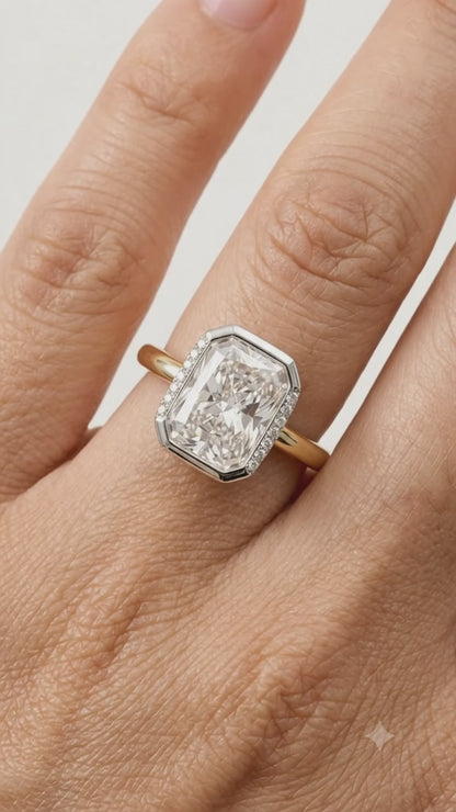 1.00ct Radiant Cut Lab Grown Diamond Modern Halo Engagement Ring