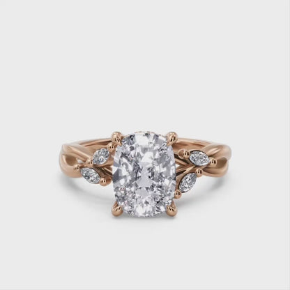 1.60 Carat Elongated Cushion Lab Grown Diamond Twig Engagement Ring, Nature-Inspired Ring