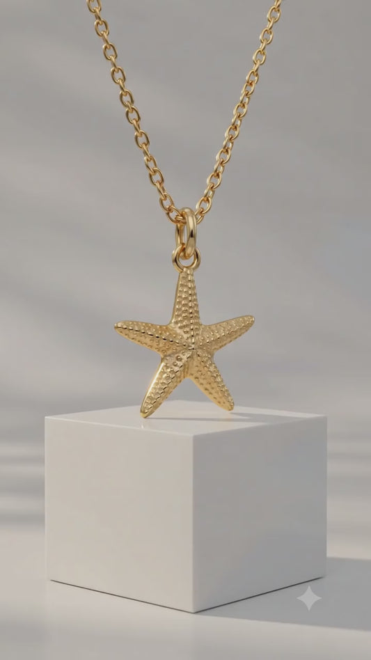 14k Gold Gold Starfish Beach Charm Necklace