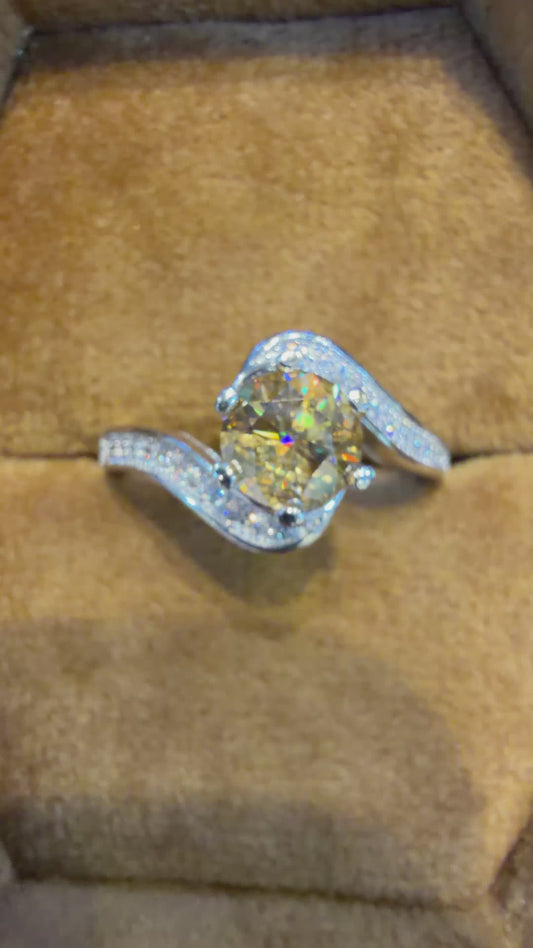 1.100ct Round Cut Lab Grown Champagne Diamond Engagement Twisted Pave Ring