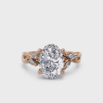 1.5 ct Oval cut Lab Grown Diamond Nature Inspired Engagement Ring