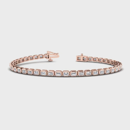 10.00 CT Emerald Cut Lab Grown Diamond Modern Tennis Design Bracelet,14K Rose Gold