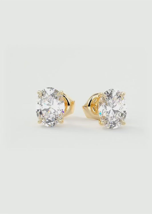 4 Carat Oval Cut Lab Grown Diamond Stud Earrings • Classic Solitaire Earrings