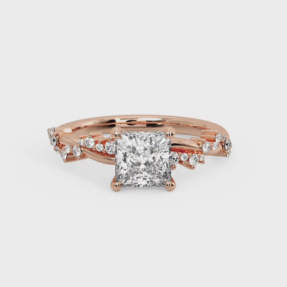 IGI Certified 1.5CT Princess Cut Lab Grown Diamond Twig and Leaf Engagement Ring