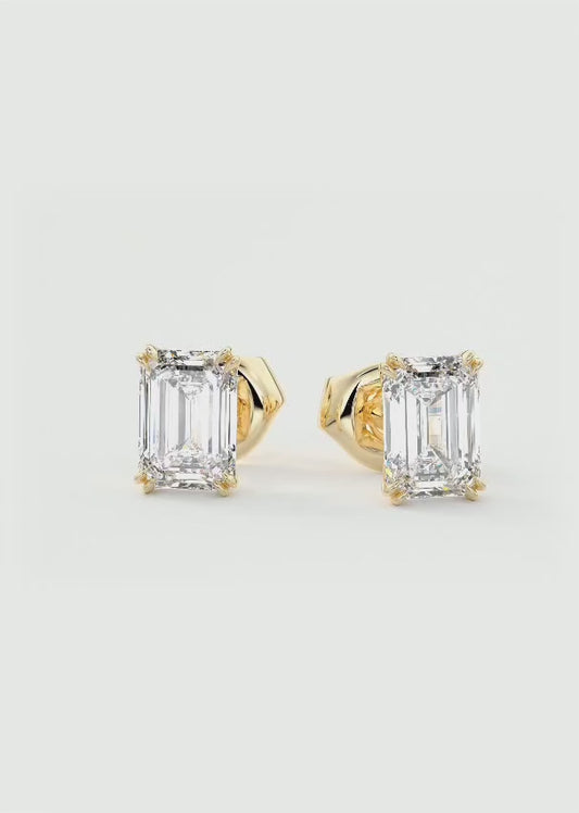 4 Carat Double Scoop Emerald Cut Moissanite Stud Earrings