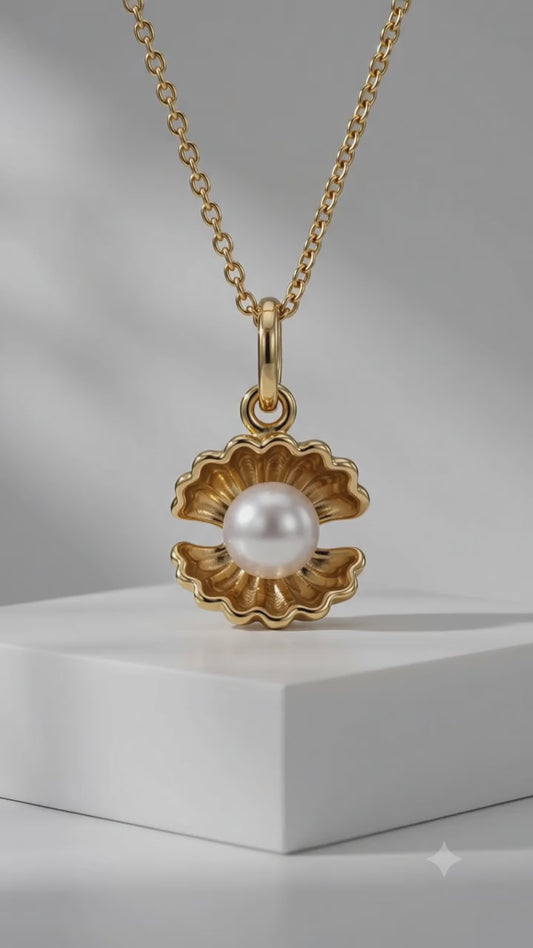 14K Gold Pearl Oyster Necklace