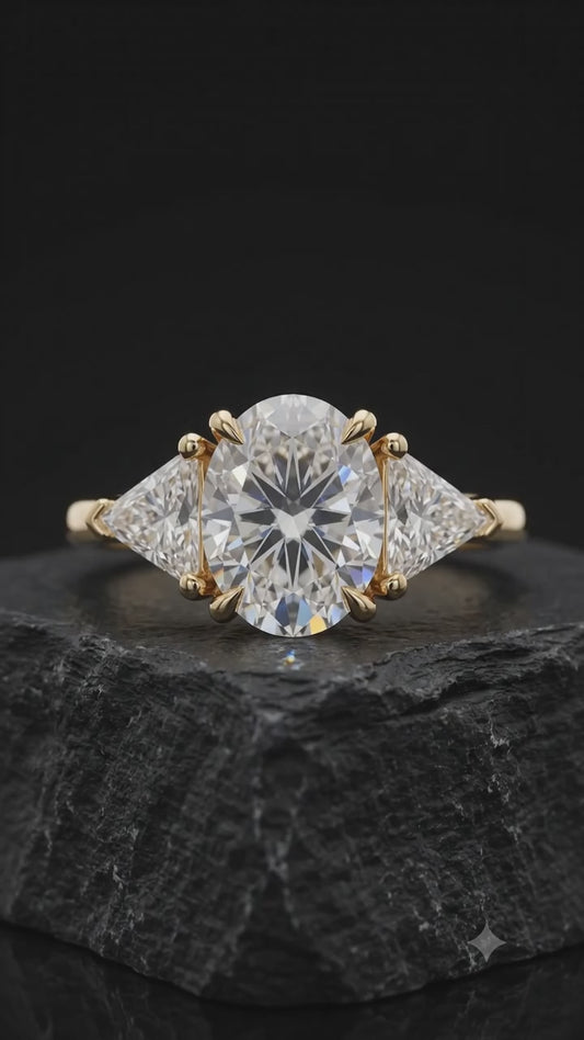 3.00 CT Oval Lab Grown Diamond Three Stone Engagement Ring