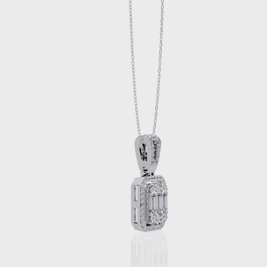 0.710ct Lab Grown Diamond Baguette Halo Pendant Necklace