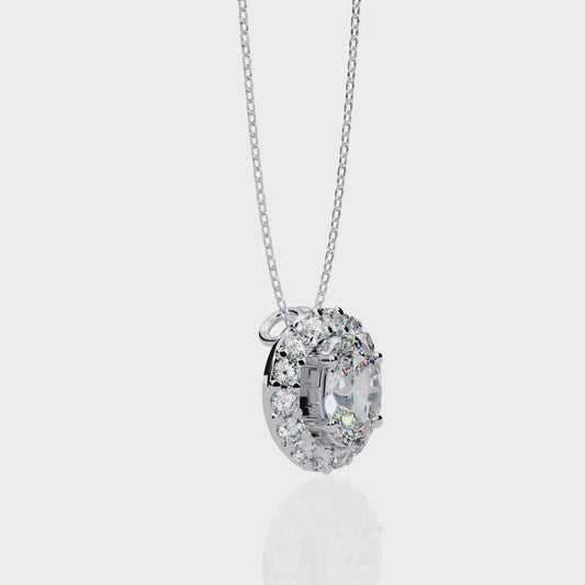 0.970CT Oval Halo Lab Grown Diamond Pendant Necklace