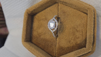 1.30 CT Oval Lab Grown Diamond Halo Engagement Ring, 14K Gold Hidden Halo Ring
