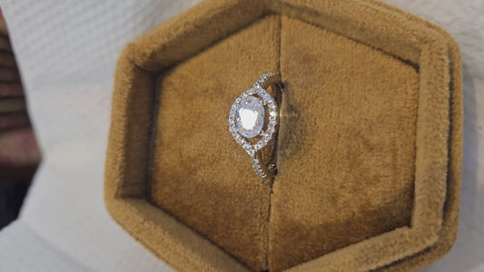 1.30 CT Oval Lab Grown Diamond Halo Engagement Ring, 14K Gold Hidden Halo Ring