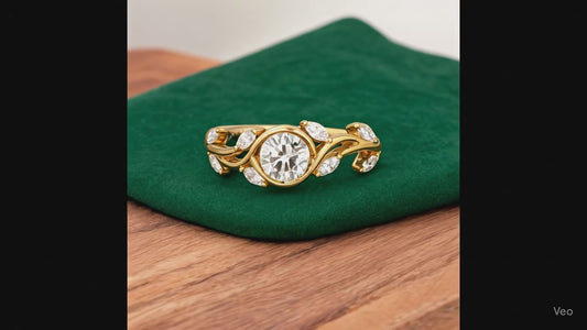 Vintage 0.50ct Round Cut Leaf Lab Grown Diamond Engagement Ring