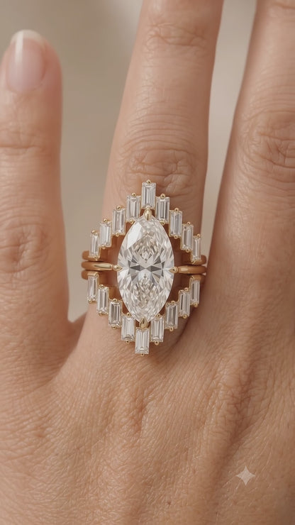 1.90ct Marquise Cut Lab Grown Diamond Halo Engagement Ring Set