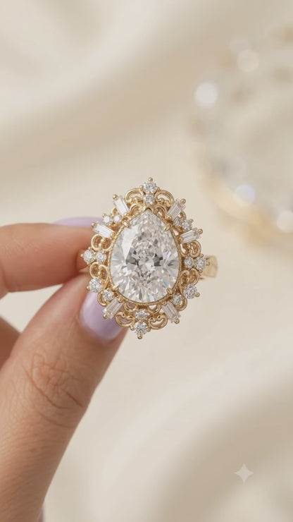 1.00ct Pear Cut Lab Grown Diamond Vintage Engagement Ring