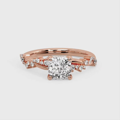 1.25ct Cushion Cut Lab Grown Diamond Solitaire Engagement Ring,Twisted Band
