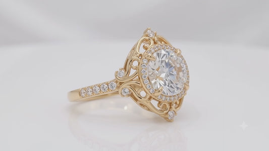 1.600ct  Round Cut Lab Grown Diamond Halo Engagement Ring