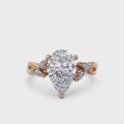 1.5 ct Pear Shaped Lab Grown Diamond Engagement Ring in 14k Rose Gold Twist Band