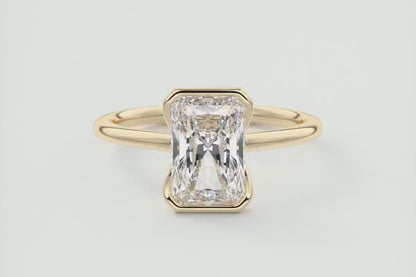 1.00Ctw Radiant Cut Lab-Grown Bezel Set Engagement Ring 14K White Gold