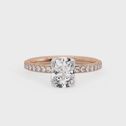 1. 5/8 ct Elongated Cushion Cut Lab Grown Diamond Solitaire Engagement Ring, Pave Wedding Ring