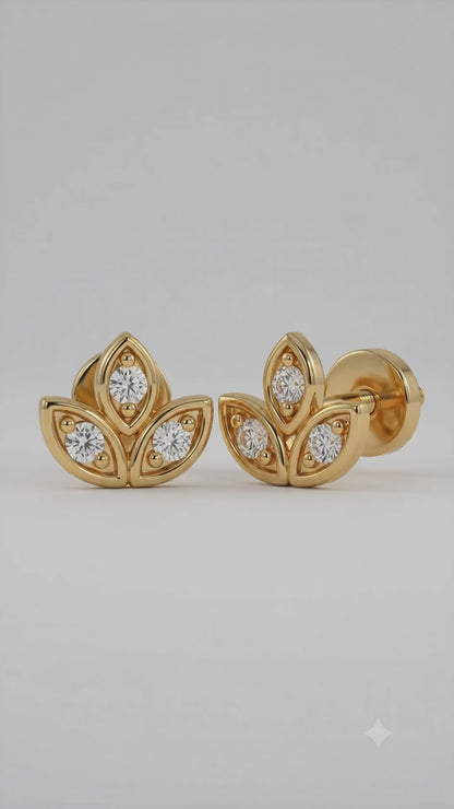 0.030ct Lotus Lab Grown Diamond Stud Earrings, 14K Gold