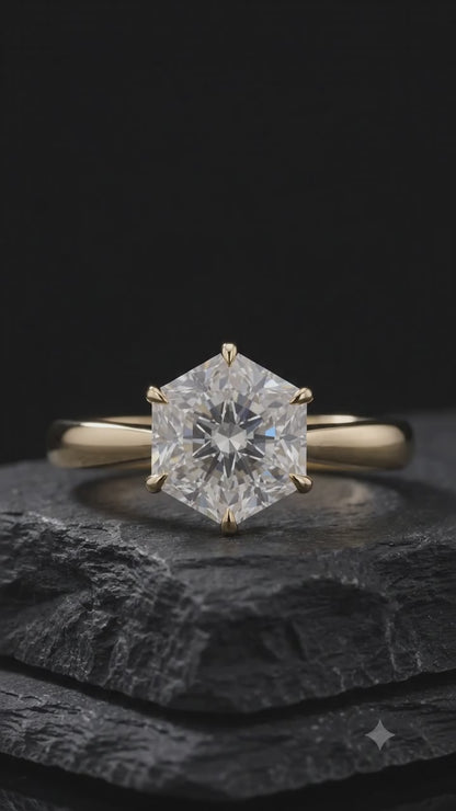 1.00CT Hexagon Cut Lab Grown Diamond Engagement Ring