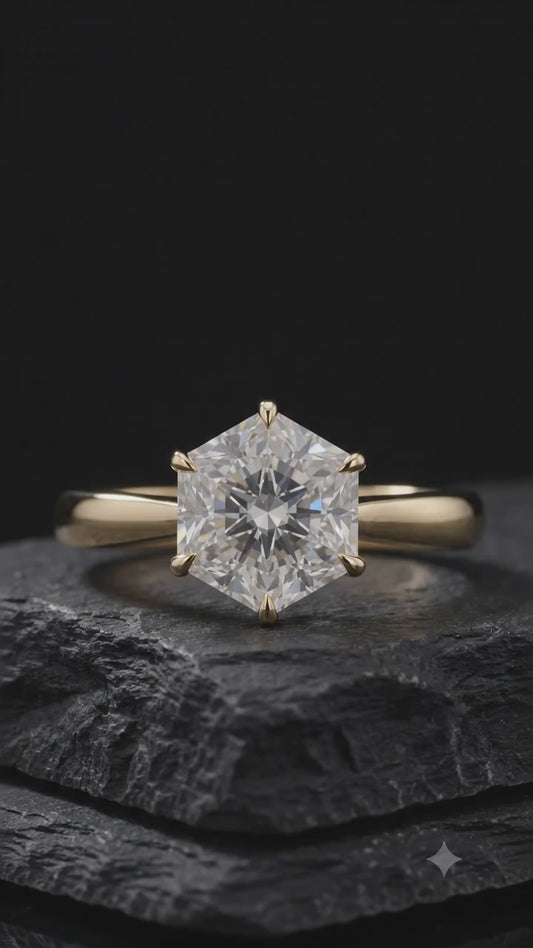 1.00CT Hexagon Cut Lab Grown Diamond Engagement Ring