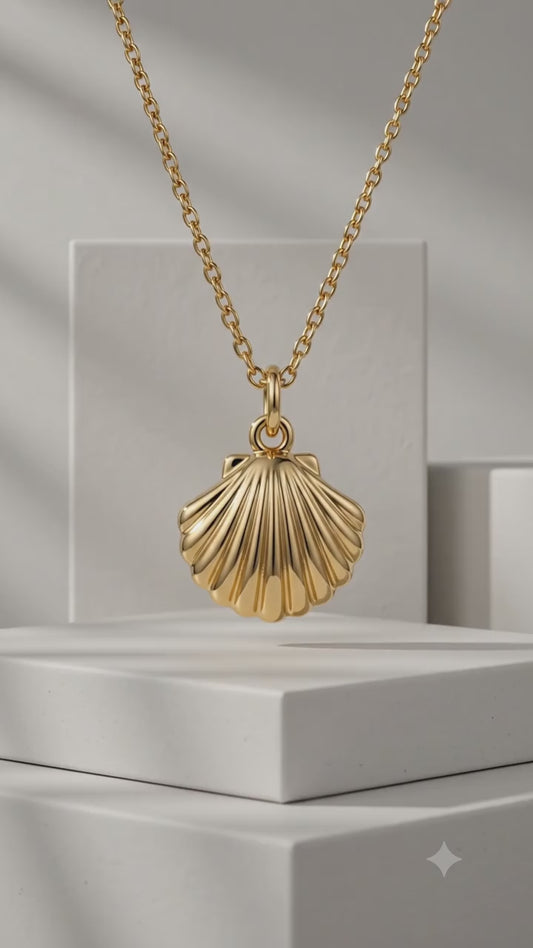 14K Gold Seashell Pendant Necklace - Coastal Shell Charm