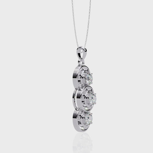 1.01 ct Three Stone Lab Grown Diamond Circle Pendant Necklace