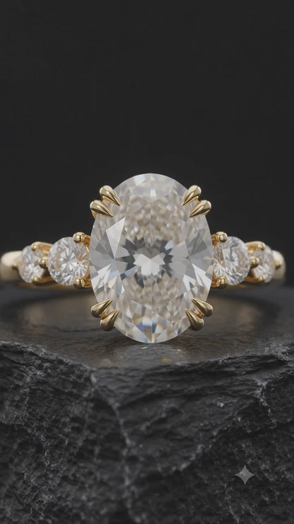 2.30 CT Oval Cut Lab Grown Diamond Five Stone Engagement Ring, 14K Gold