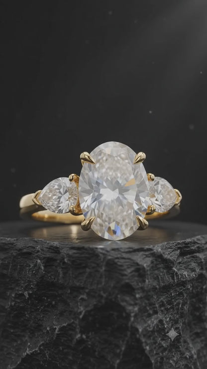 2.60 CT Oval Lab Grown Diamond Three Stone Engagement Ring