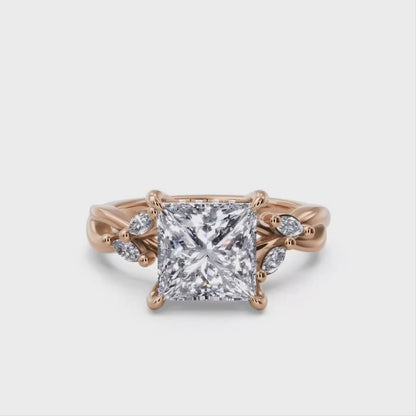 2.00Ct Princess Cut Lab Grown Diamond Nature Inspired Engagement Ring